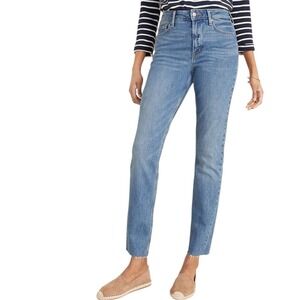 Old Navy High Rise Power Straight Raw Edge Jeans Sz 14‎ Medium Wash Blue Denim